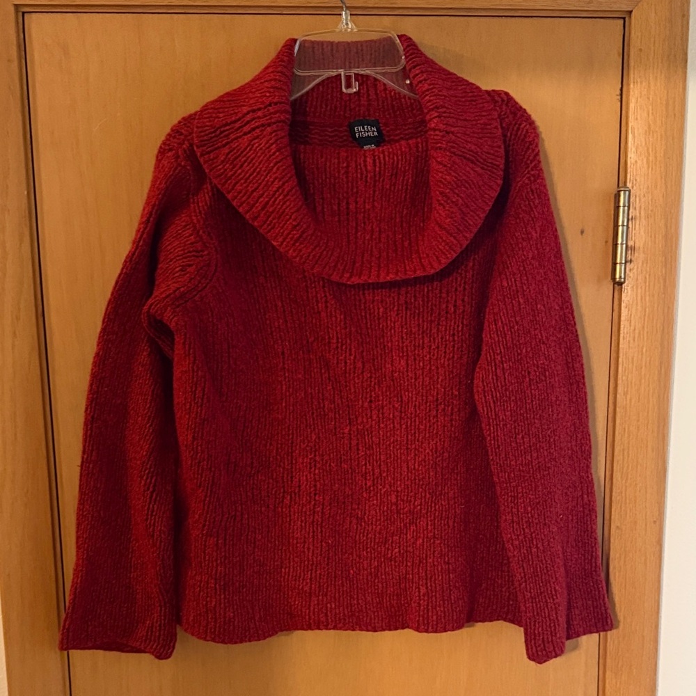 Eileen Fisher Women’s Cowl Neck Wool Chunky Knit Sweater Red Size Medium